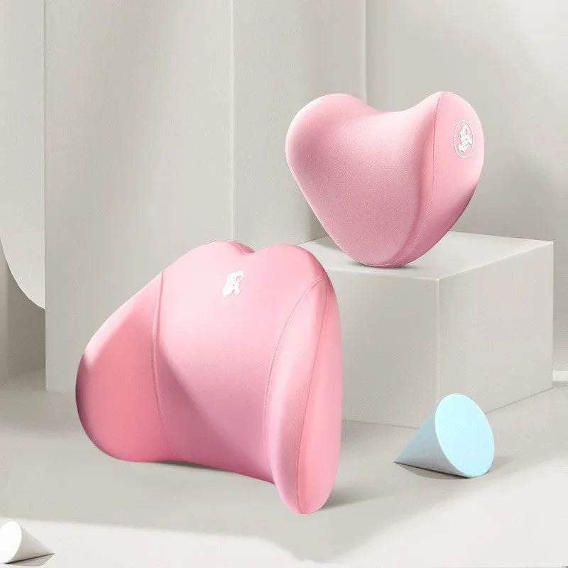Memory foam car pillow set heart shape cotton cover black colour headrest and lumbar support pillow
