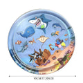 Square PVC water sensory playmat for pets showing inflated outer ring and central water area with floating fish toys.