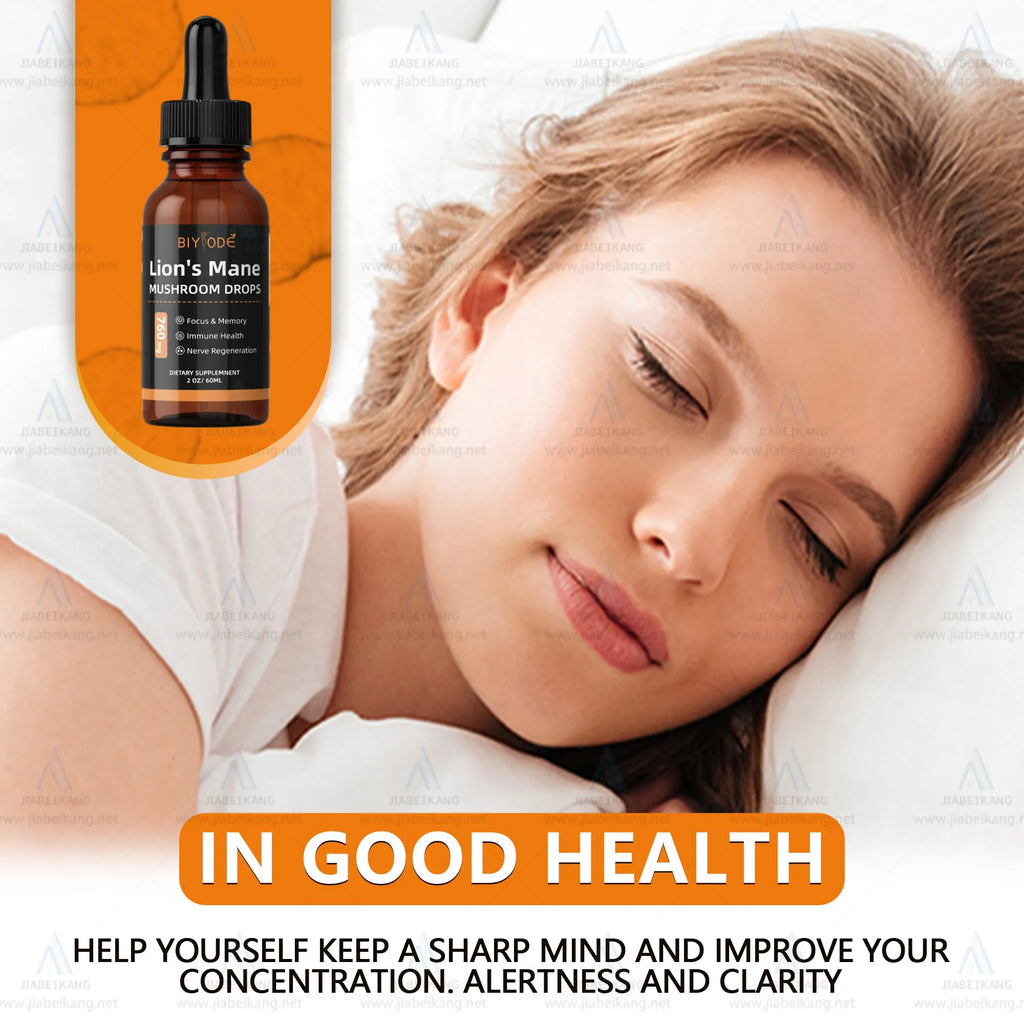 Private label organic Lions Mane mushroom extract liquid drops in a glass bottle with dropper