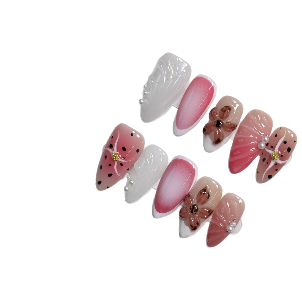 Hand-painted three-dimensional carved nail beauty patch in almond shape with embossed pattern