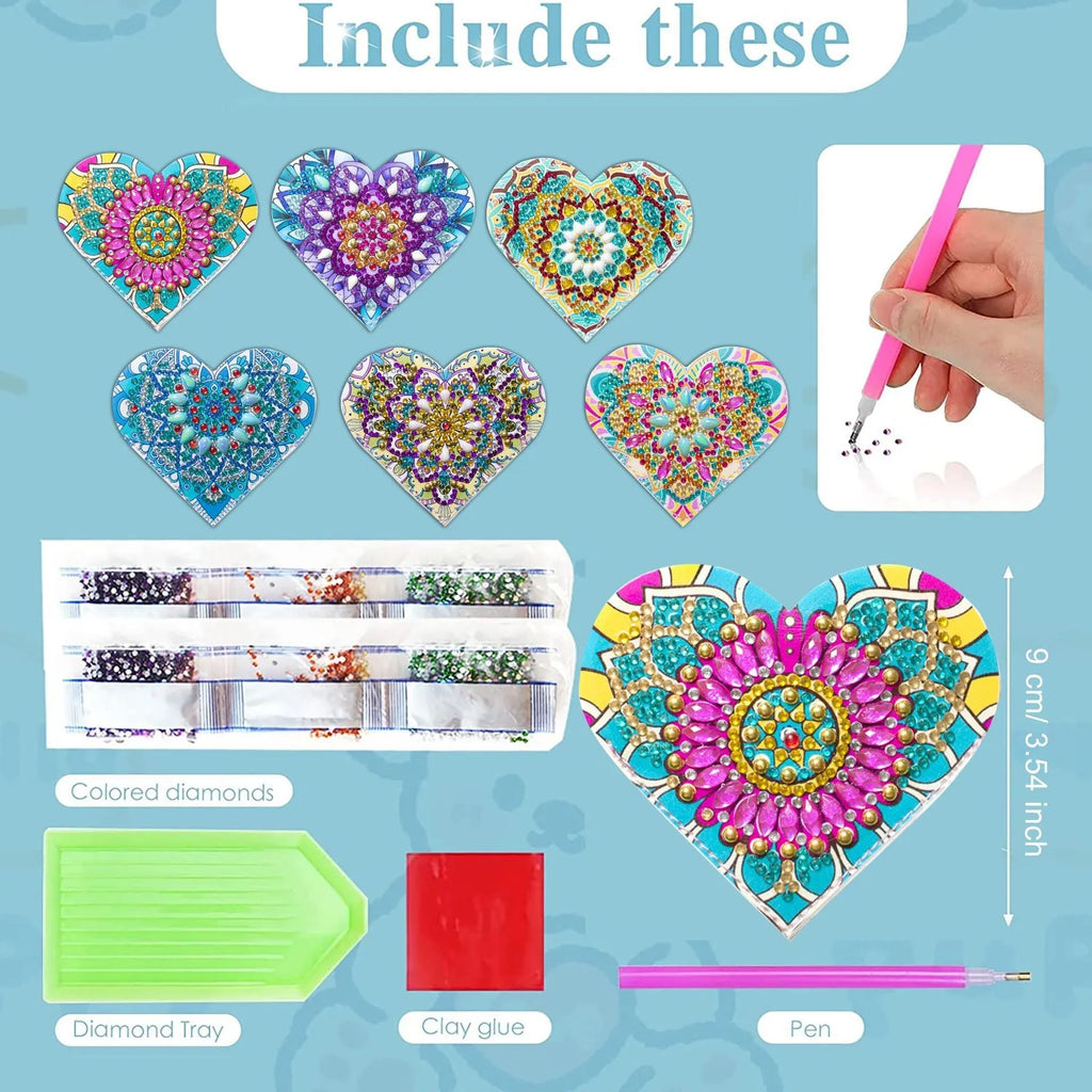 Six handmade PU leather bookmarks with stick-on crystal flowers in cornerite designs