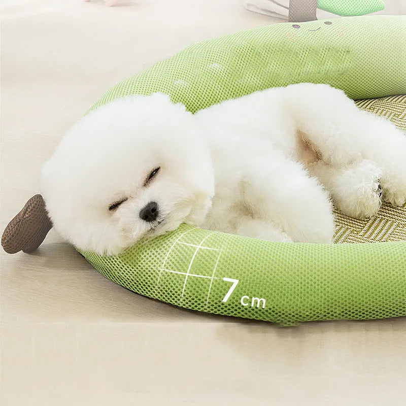 Green fruit backrest pet cooling mat bed for dogs cats with plush fabric