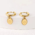 Stainless steel geometric earrings with ellipse shape and ear button closure in colour XY-EH005