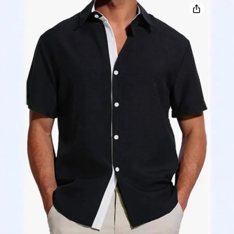 Men's short-sleeved floral print shirt in light business style on a hanger