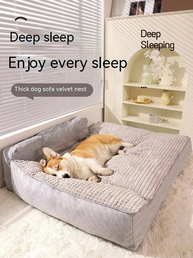 Large dog mattress with removable washable cover in Elegant Gray, showing PP Cotton filling and zippered closure