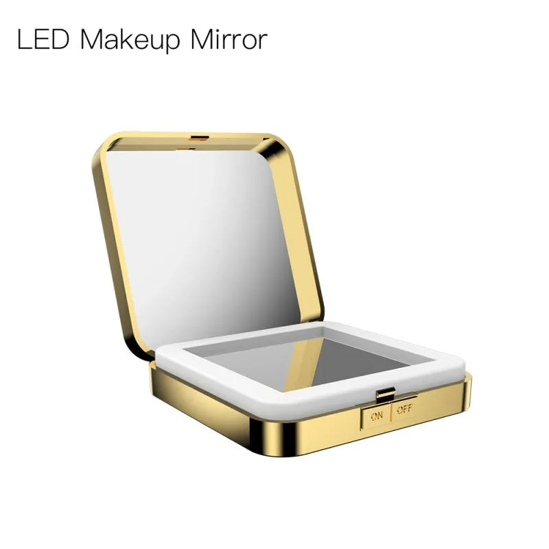 Makeup mirror with dual surfaces: 4x magnification and HD mirror with adjustable lighting