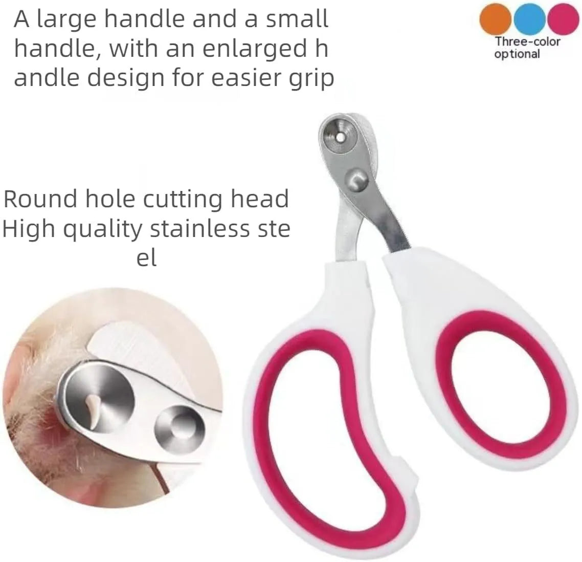 Blue professional cat nail clippers with circular safety hole and non-slip grip.