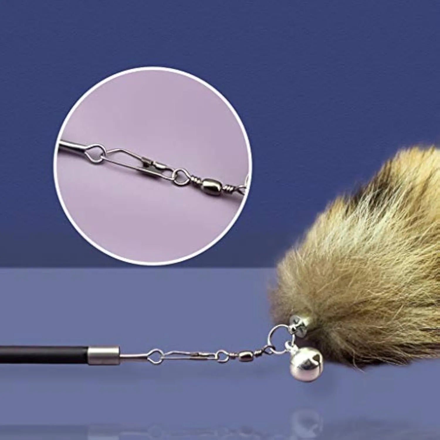 Black elastic cat wand teaser toy with long string for interactive play with kittens and cats.