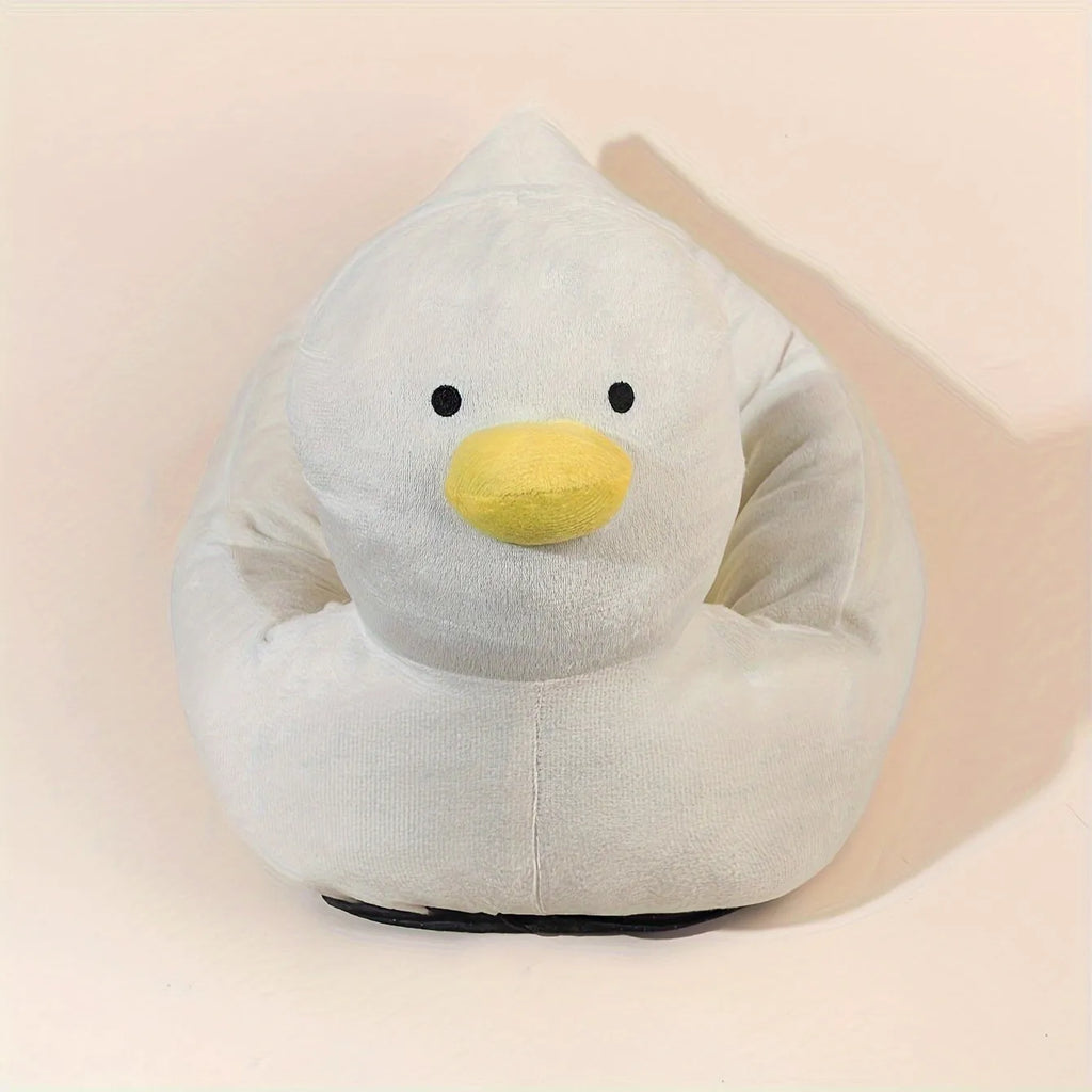 Blue duck-shaped fluffy pet sofa bed for small dogs and cats on a white background.
