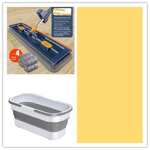 Large flat mop with stainless steel handle and rotating head for floor cleaning