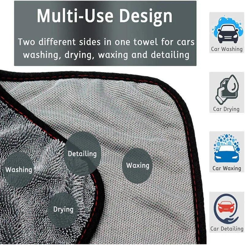 Grey microfiber car drying towel laid flat showing 40x40cm size.