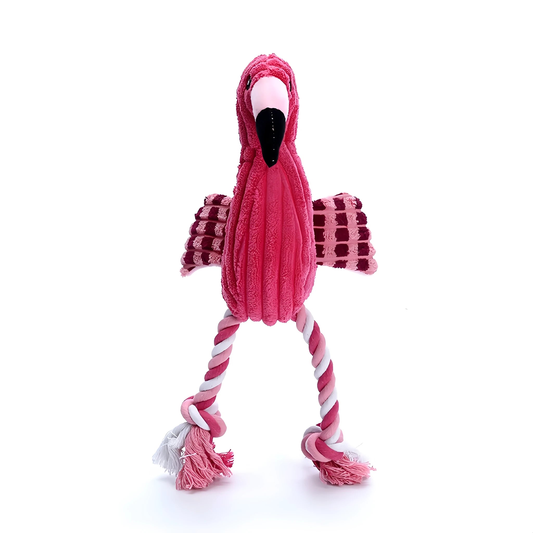 Pink animal-shaped corduroy plush dog toy with squeaker inside for small and large dogs