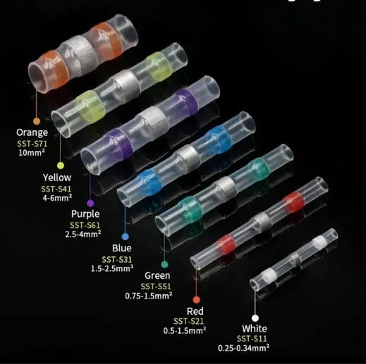 Heat shrink solder ring terminal in seven colours for waterproof electrical connections
