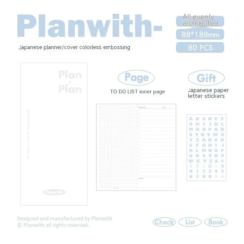 Embossed cover daily meter book notebook open on a desk, showing white 100g paper.