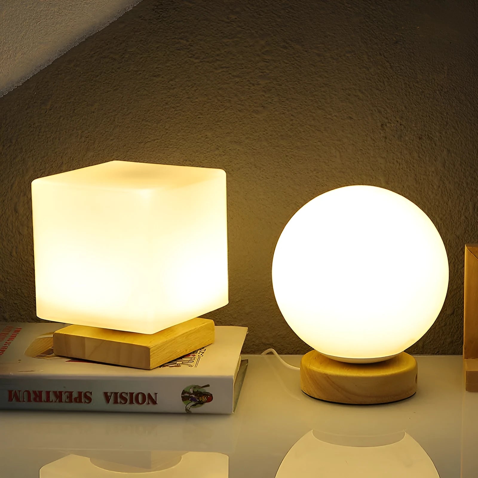 Nordic style solid wood USB table lamp with touch dimming control