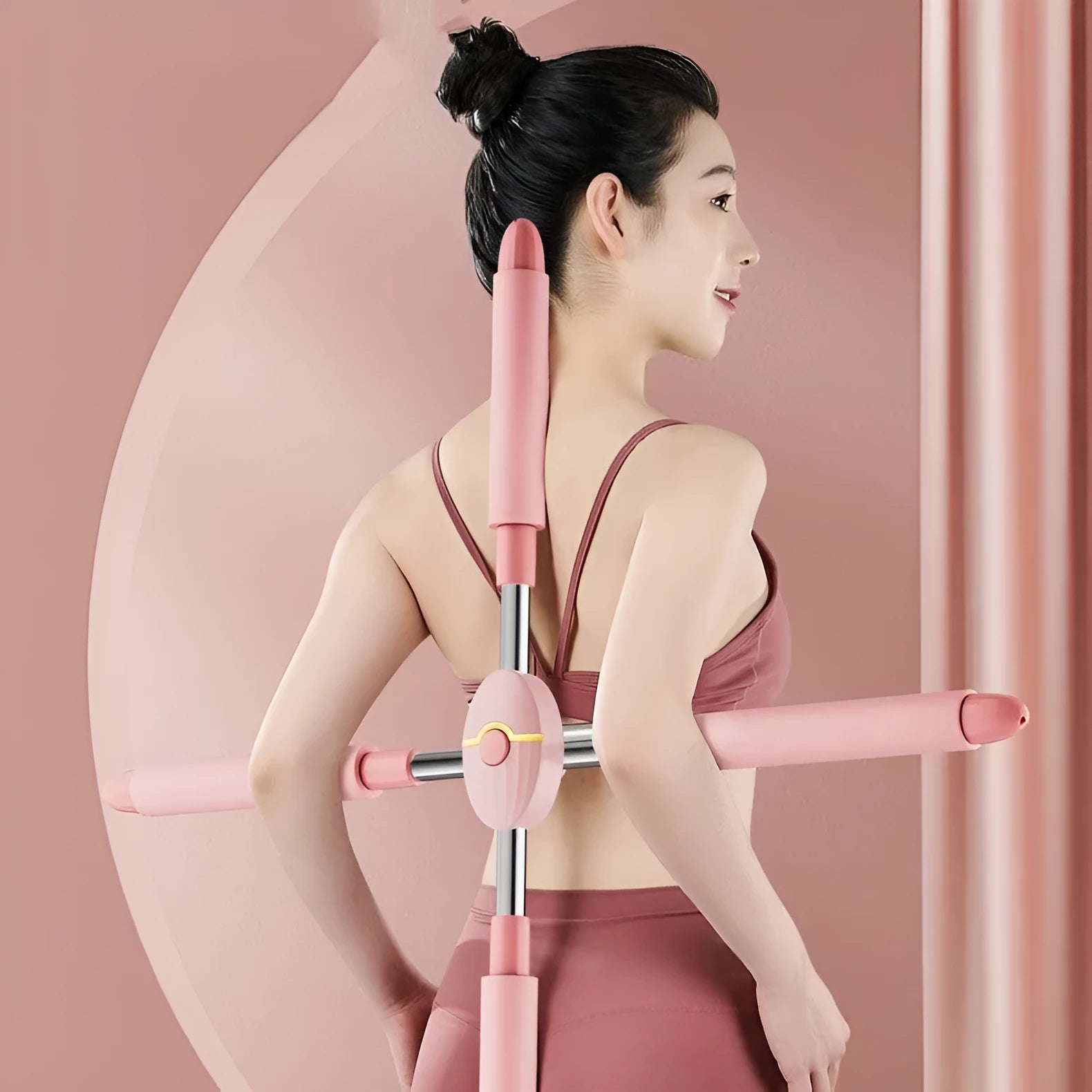 Children's pink and blue adjustable standing shape open back stick yoga aid for fitness
