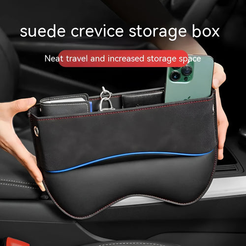 Leather car seat storage box organiser in beige suede colour