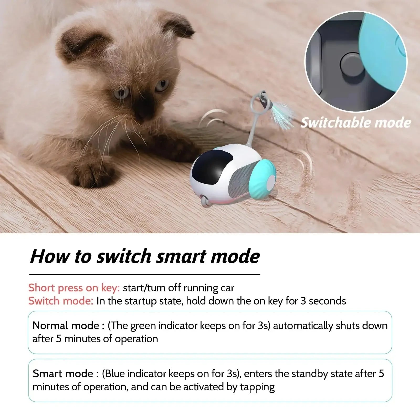 Smart cat toy car with feather teaser in blue and orange colour options