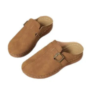 Women's casual wedge slippers in black with closed toe and rubber sole