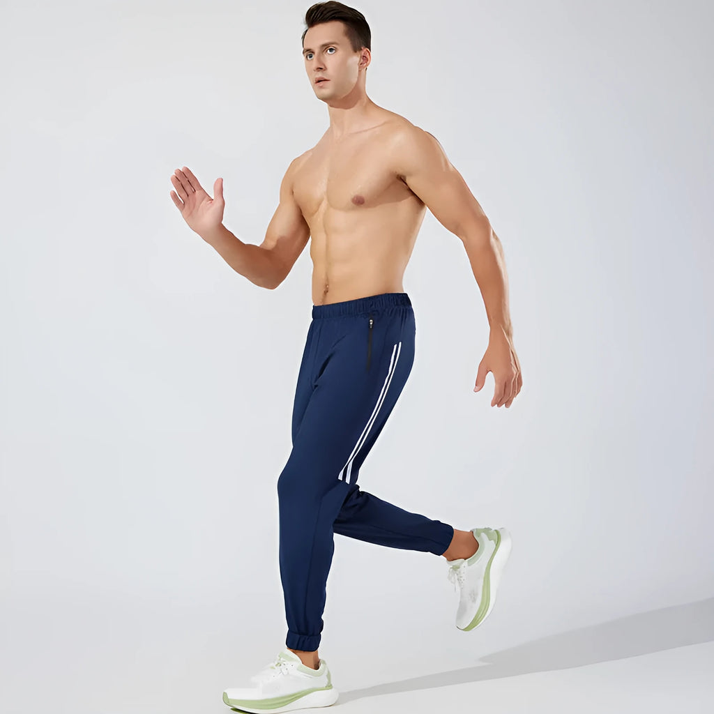 Men's black running trousers with mid waist and trouser length for exercise activities