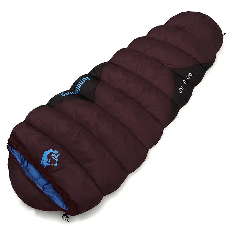 Mummy-style outdoor sleeping bag in army green with compression storage bag for camping