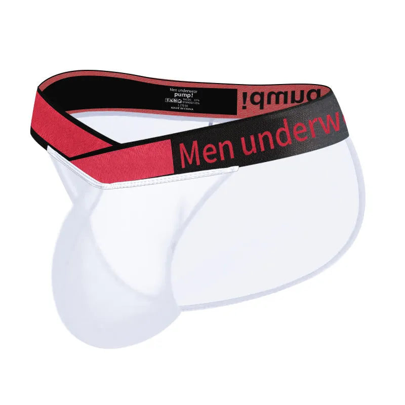 Men's transparent ice silk briefs with large V gradient high fork in red, black, or white colours
