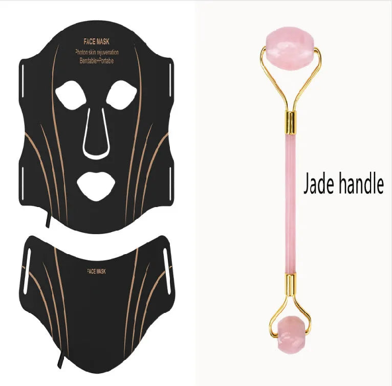 Black gold IPL red light LED facial beauty mask with headband and scarf components