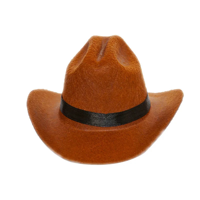 British cat cowboy hat in non-woven fabric with pointed ears, shown in black with ribbon trim