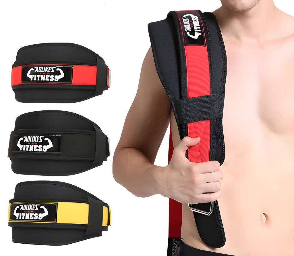 Nylon fitness weightlifting waistband for adult training in black, red or yellow colours