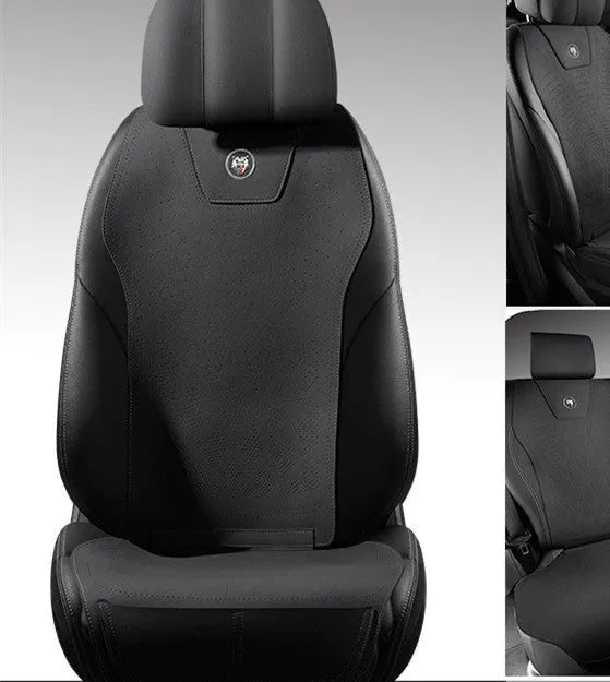 Tailored leather ultra thin car seat cover in Hermes orange colour with gradient hole pattern