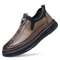 Men's black and brown leather casual shoes with round toe design
