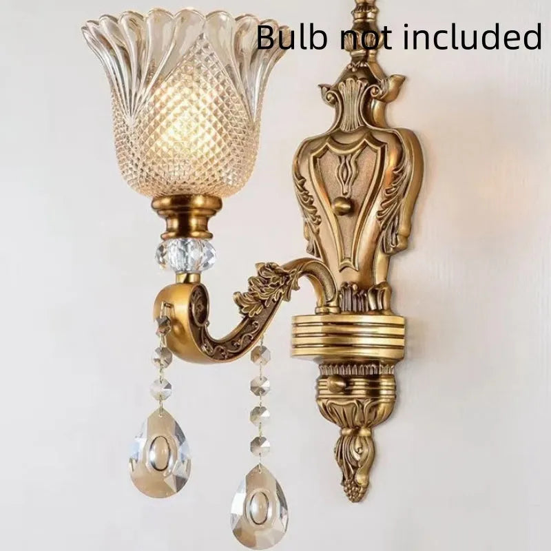 Retro crystal glass wall lamp with European style 1-head design for bedside or corridor