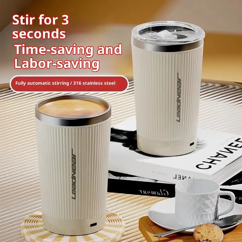 Fully automatic mixing cup 400ml 316 stainless steel electric coffee cup with removable base in beige