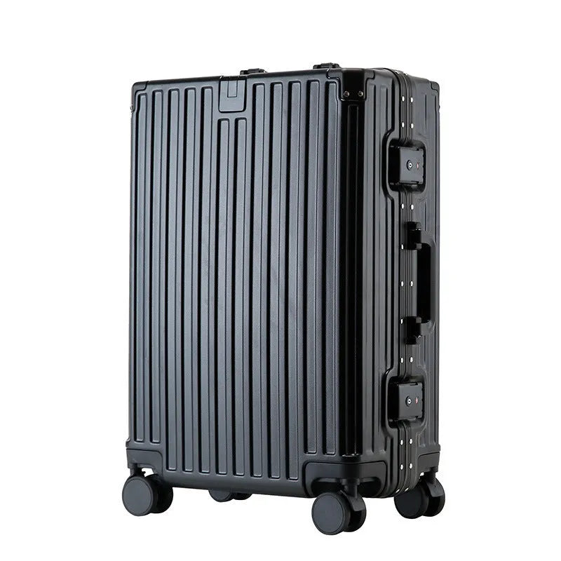 Aluminium frame ABS PC suitcase in avocado green colour with USB port and universal wheels.