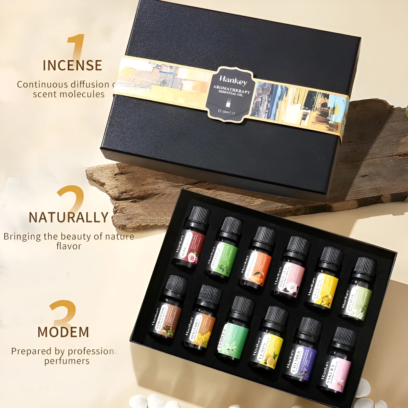 Boxed water-soluble aromatherapy essential oil set for air freshening with multiple bottle options