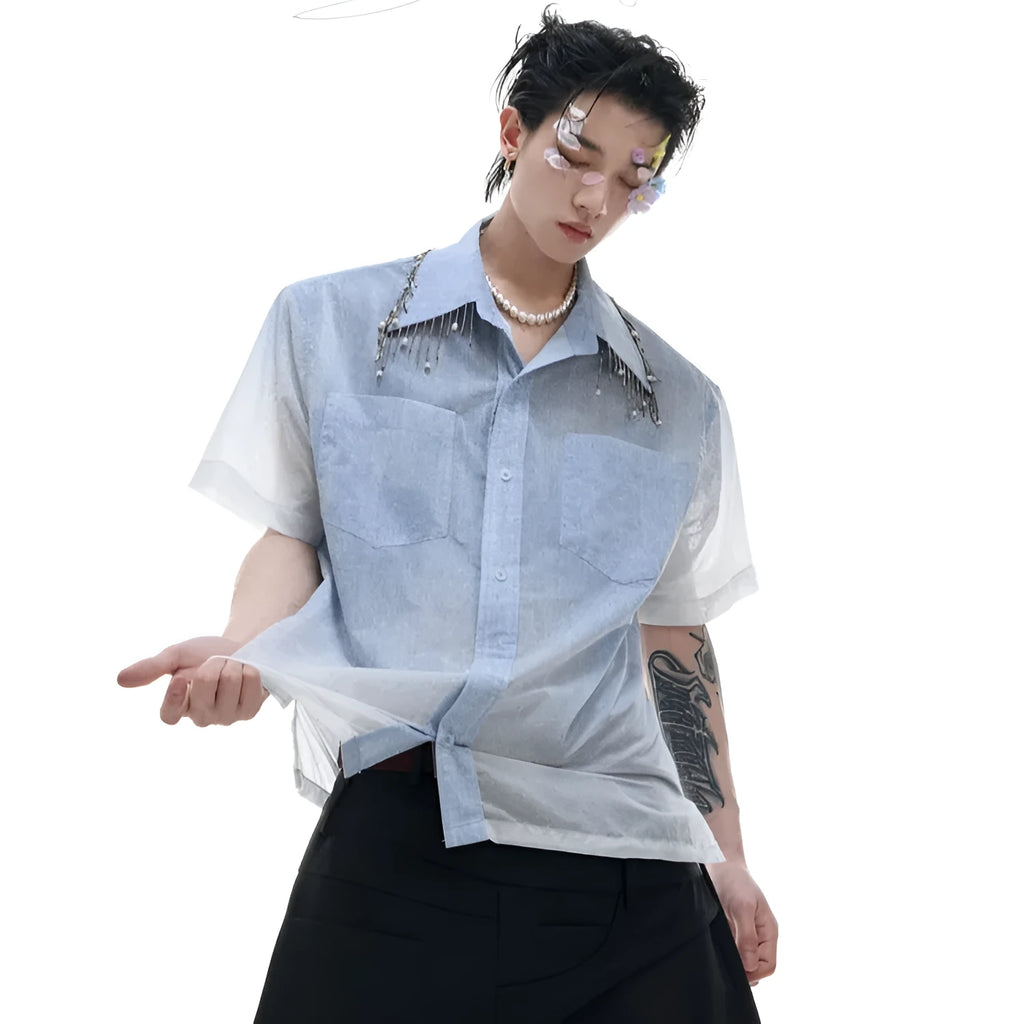Blue gradient loose fit half sleeve summer shirt on hanger