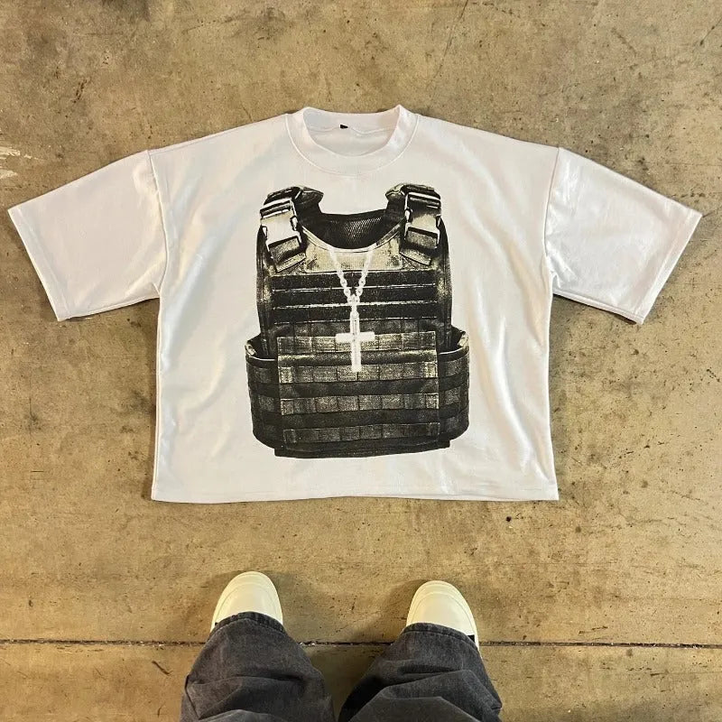 Cotton short sleeve t-shirt with drop-shoulder sleeves and printed retro street style graphics