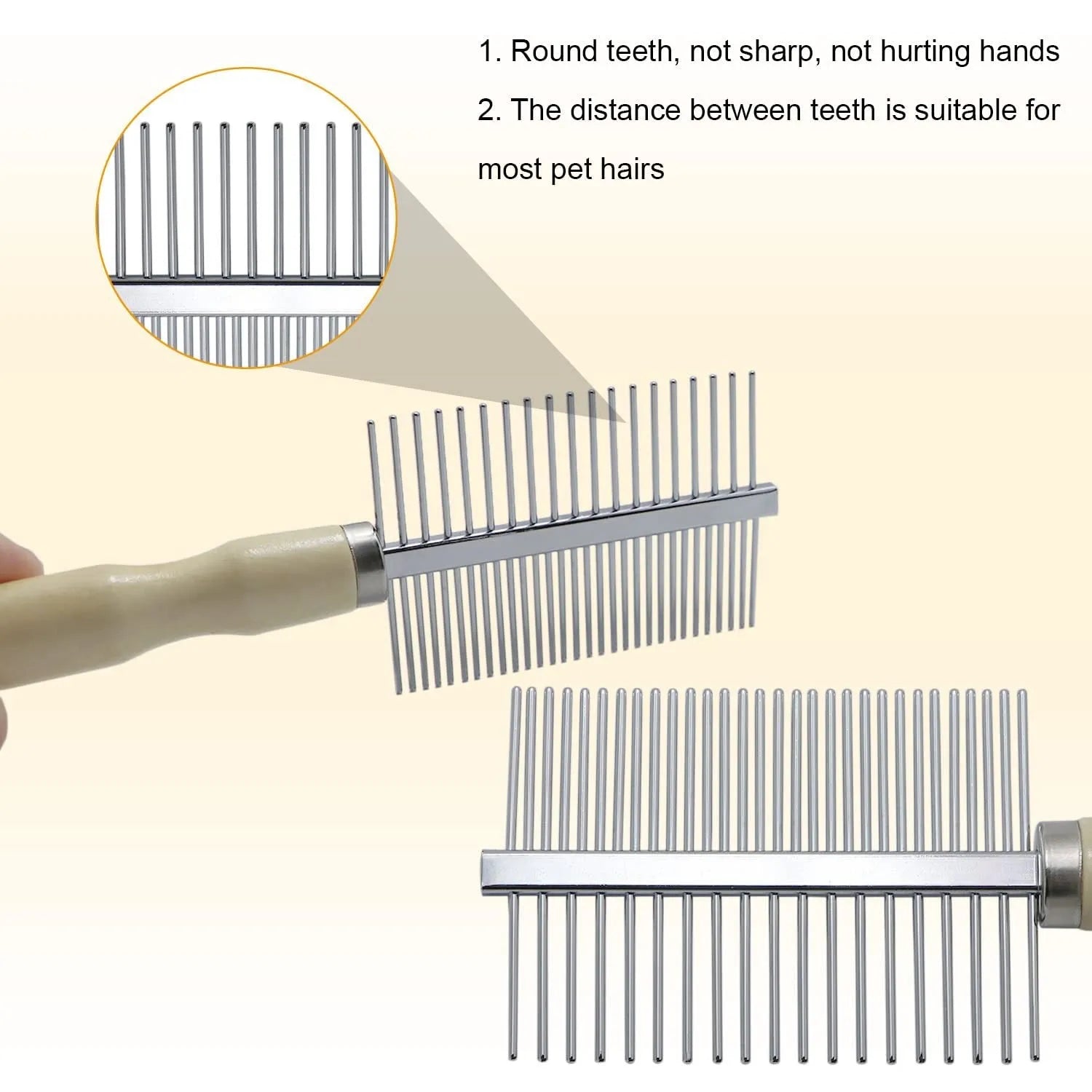 Wooden handle pet grooming comb with metal teeth for dogs and cats