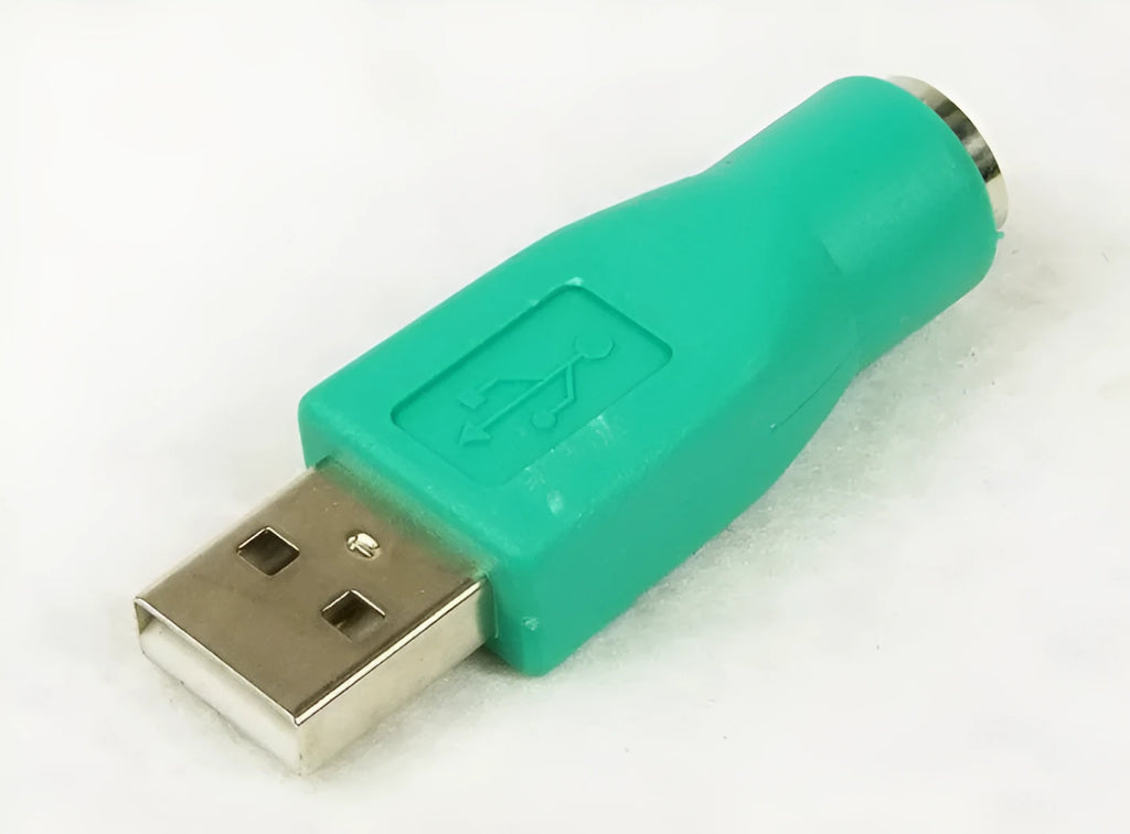 Green PS2 to USB adapter with 1-metre copper wire cable for computer keyboard or mouse connection