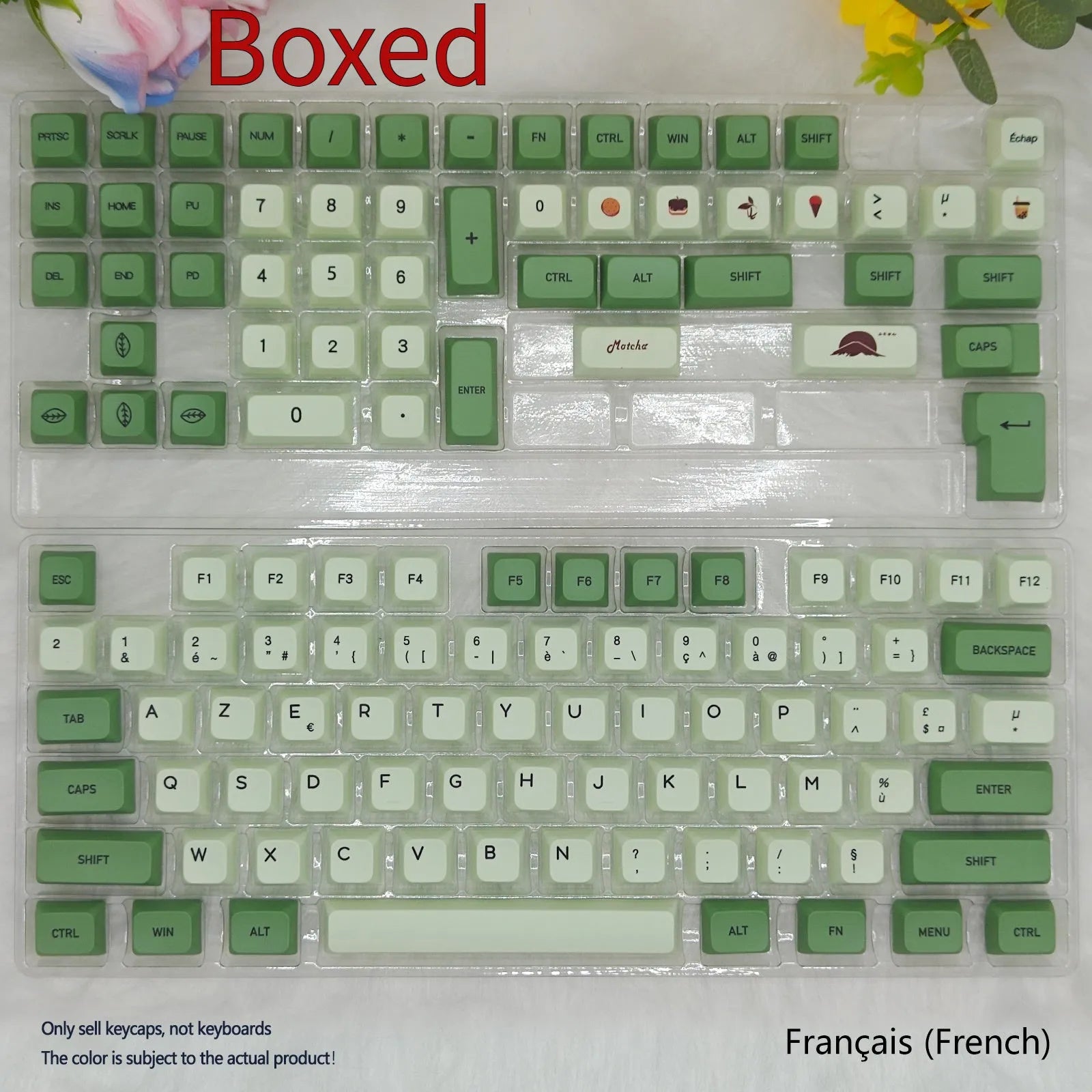 124 Key Matcha green PBT sublimation keycap set for mechanical keyboards laid out flat.