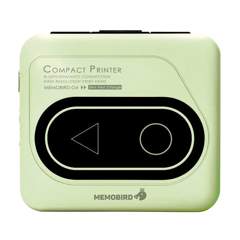Bluetooth thermal mini printer in avocado green, pink, small yellow duck, or white colours with dimensions 87x79x39mm