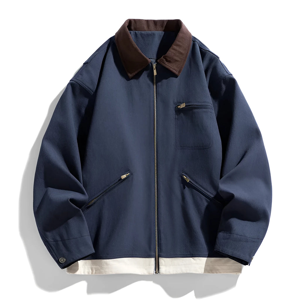 Men's loose fit workwear jacket with contrast lapels and side seam pockets in mint green colour