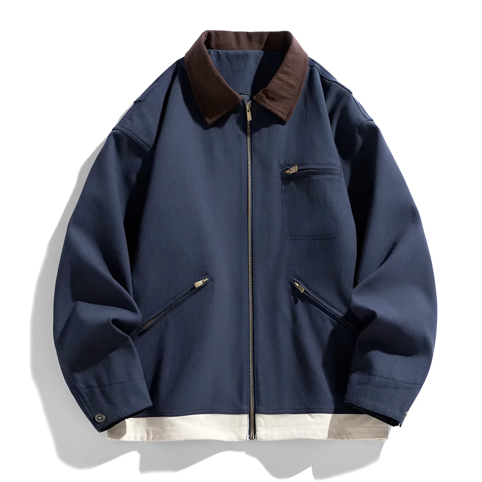Men's loose fit workwear jacket with contrast lapels and side seam pockets in mint green colour