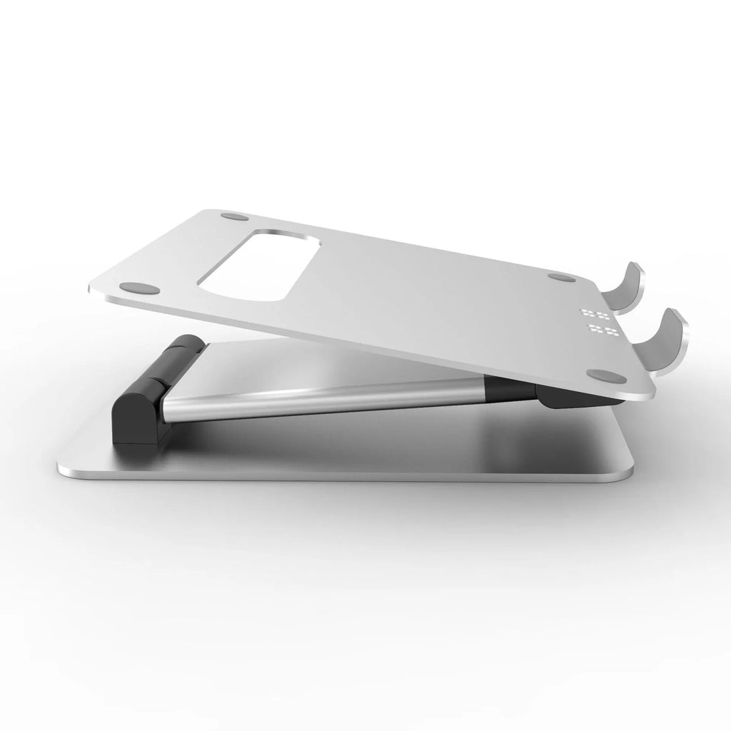 Silver folding double-arm stepless laptop stand for 17 inch notebooks on a desk