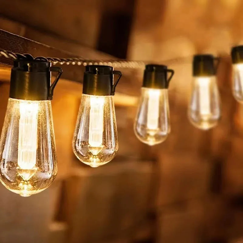 Vintage infusion bottle shaped outdoor string lights with solar panel and IP55 waterproof rating