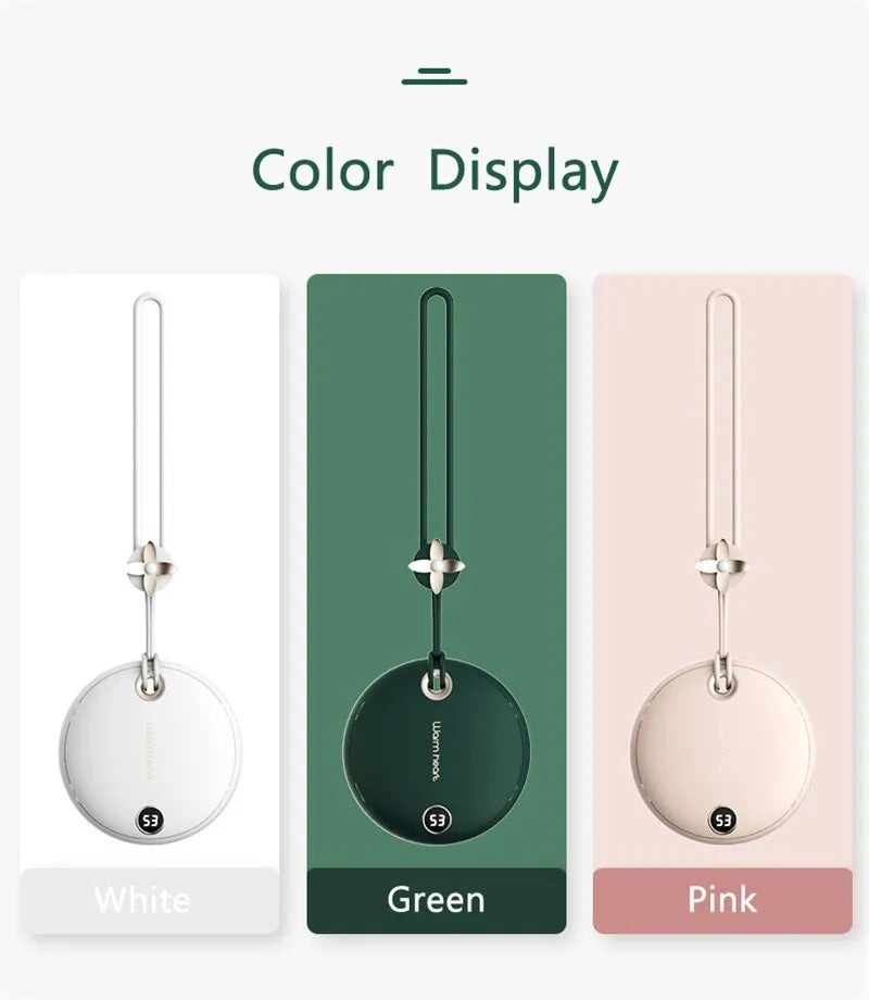 Square green hand warmer power bank with digital display showing battery percentage and Type-C charging port