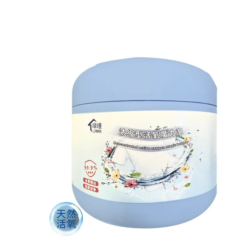 Bottle of Strong Decontamination Salt Fizzer Active Oxygen Bleaching Powder, 400g net content, for laundry stain removal.
