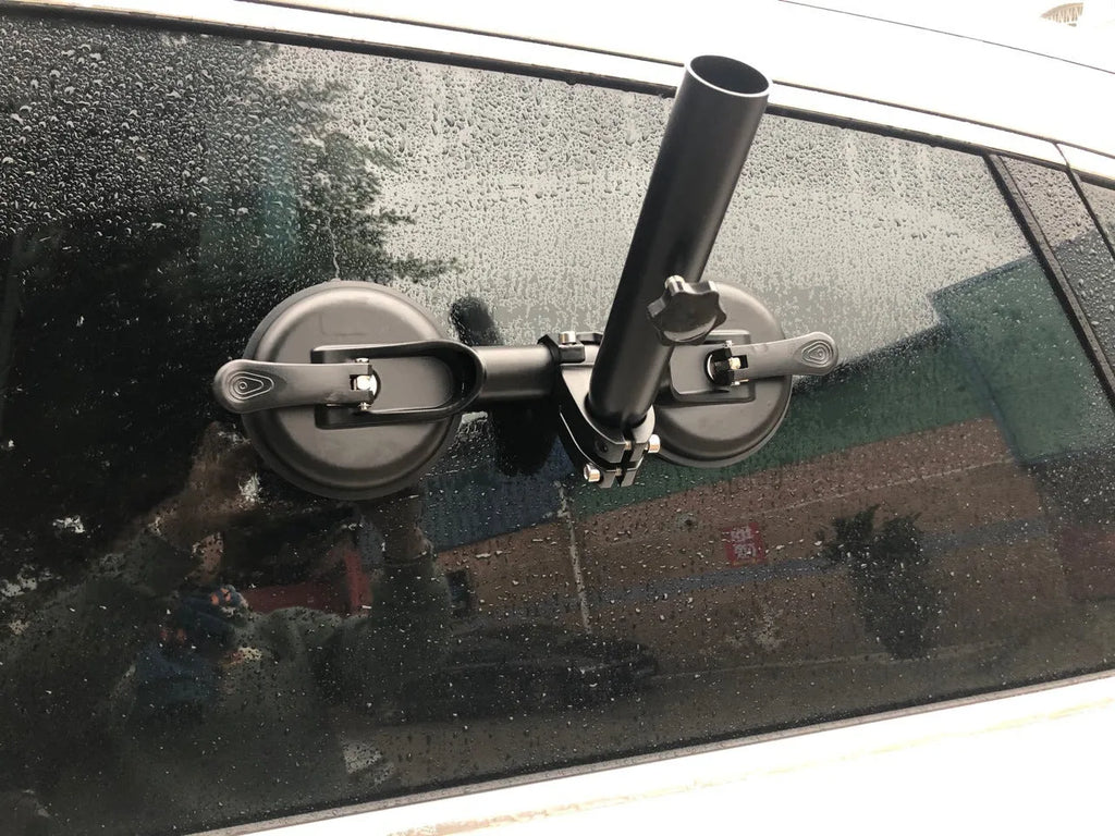 Black off-road car glass sucker base with rubber disc for flag mounting
