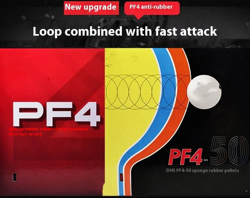 Fast Attack Sticky Classic-50 table tennis racket with red PF4-50 anti-rubber on a wooden table.