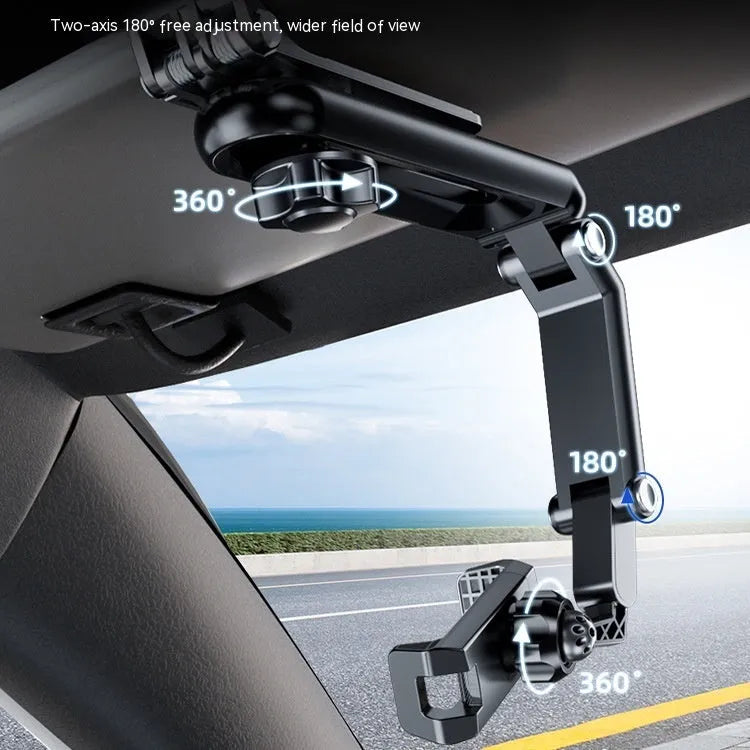 Grey and green car mobile phone holder bracket with one-click stable clip for dashboard mounting.